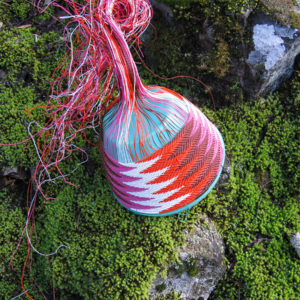 Telephone wire basket on mossy rocks alongside a creek at Lemont, Tasmania.