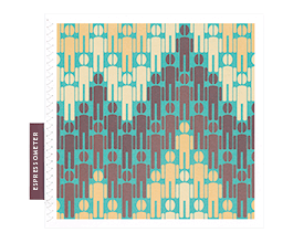 Unusual greeting card for coffee lovers: men with coffee-bean heads in a pattern resembling the accelerated heart rate on an ECG machine in turquoise and coffee colours