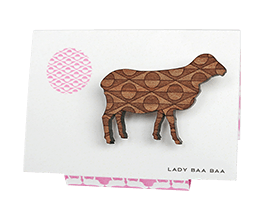 Sheep brooch in Tasmanian Myrtle wood with a delicate laser-engraved geometric art-deco pattern.