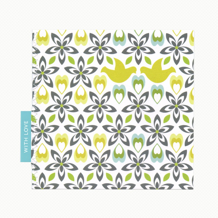 Mexican Lovebirds greeting card in the Diego colourway Romantic greeting card featuring two red kissing doves amid a repeating pattern of abstract flowers, with a stitched-in tab