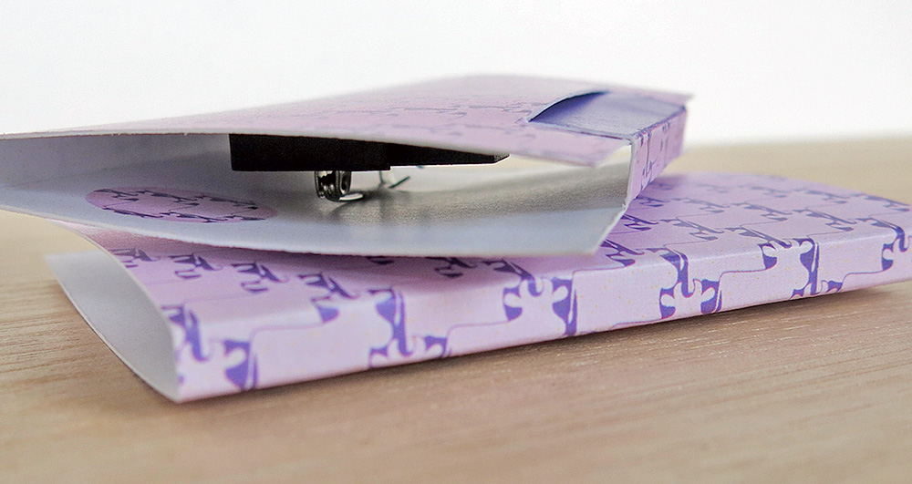 Silly Moo brooch gift box The easel stand for my brooches folds into a sweet little patterned gift box