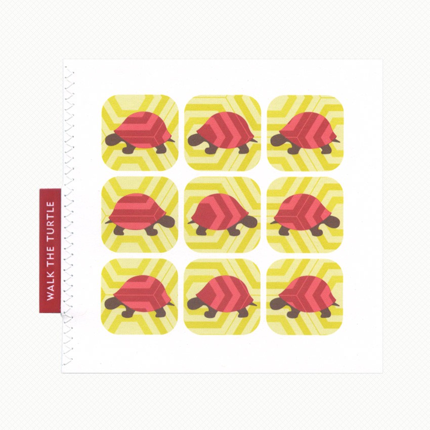 Walk the Turtle greeting card in Raspberry & Lemon Walk the turtle greeting card. Turtles against a hexagon patterned background in raspberry red and deep lemon yellow.