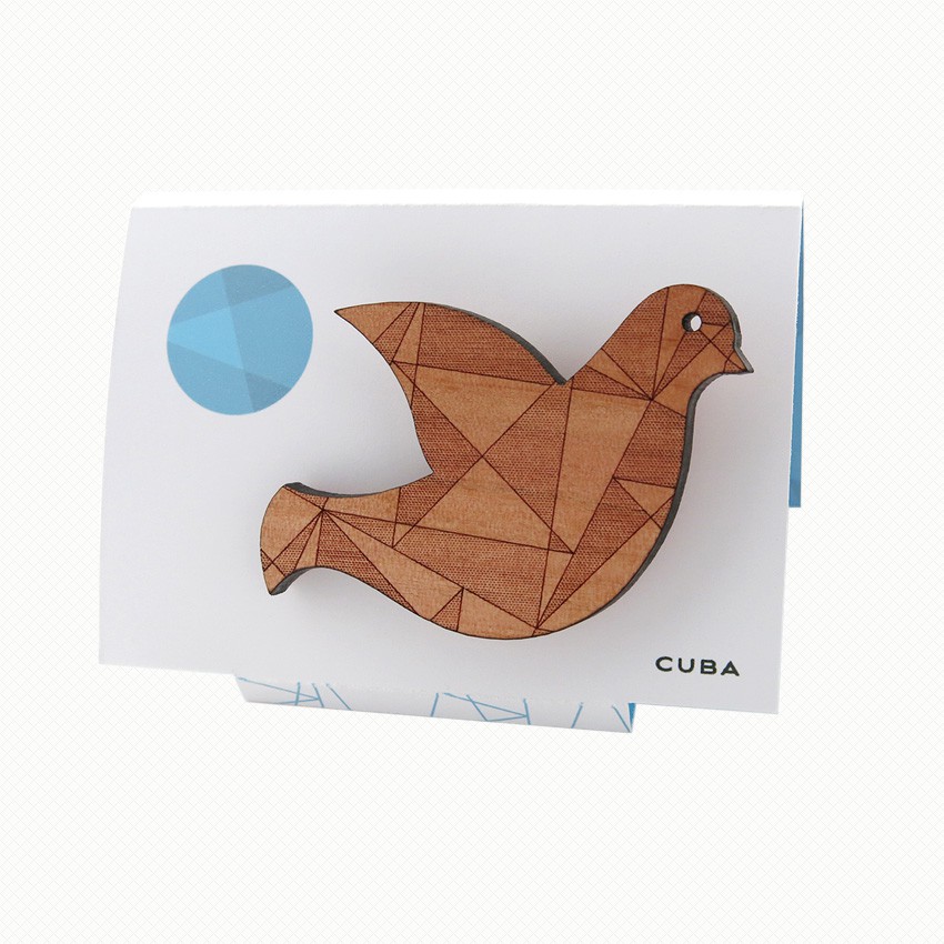 Cuba geometric dove brooch in Tasmanian myrtle Chic wooden dove brooch in a mid-century modern style with a delicately laser-engraved geometric pattern.